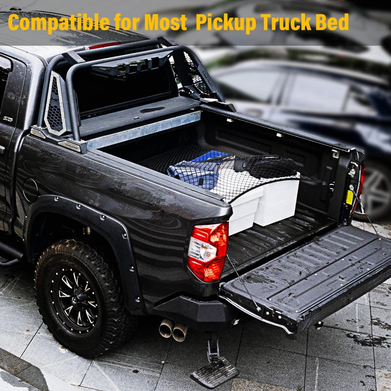 Isvo Cargo Net for Pickup Truck Bed  Trucks Cargo Net Mesh Organizer  4'x4' Stretch to 7'x7' Highly Elastic Truck Bed Net for Camping  Trip Luggage  Compatible with Trailer  Ford  Chevrolet  Dodge - Image 5